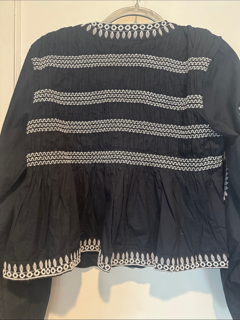 7 For All Mankind Black Tunic Blouse with White Embroidery - Picture 4 of 4